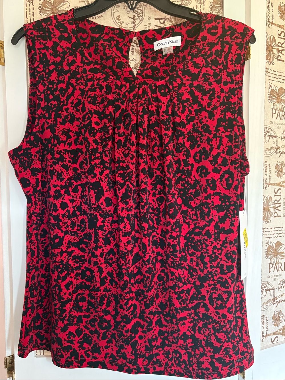 Calvin Klein Red and Black Abstract Print Sleeveless Camisole